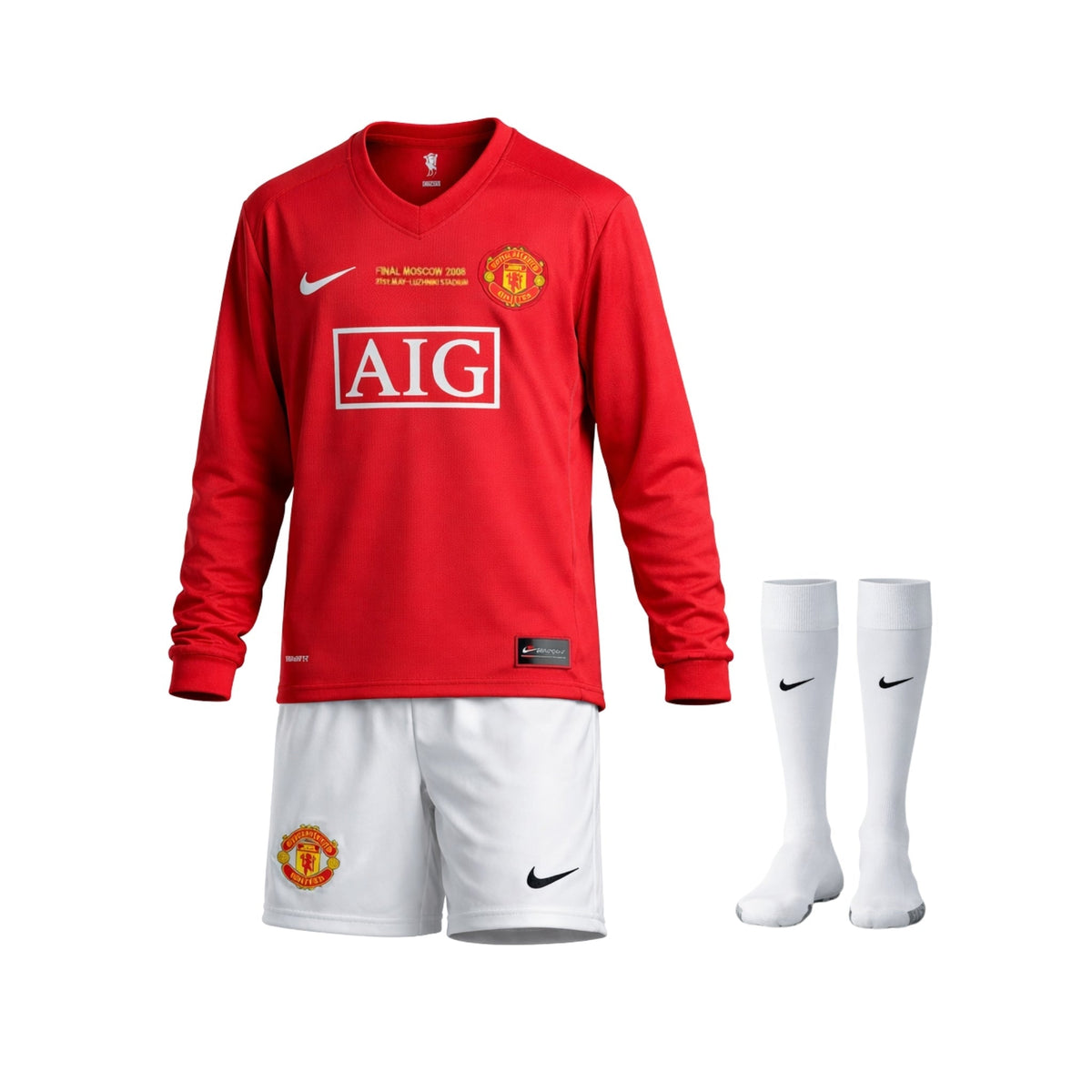 Kids Retro Manchester United Home Shirt 07/08 - Champions League Final, Long Sleeve
