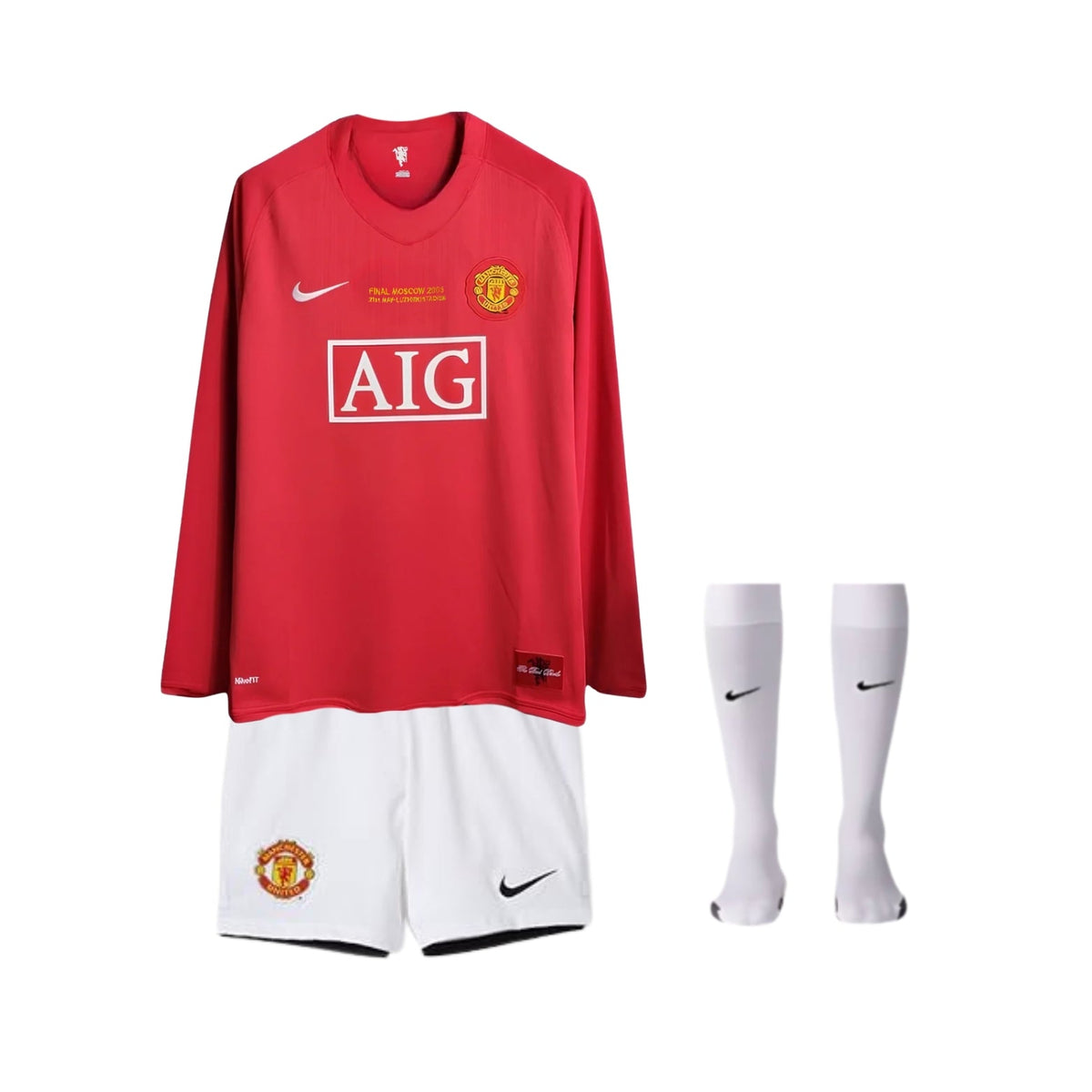 Kids Retro Manchester United Home Shirt 07/08 - Champions League Final, Long Sleeve