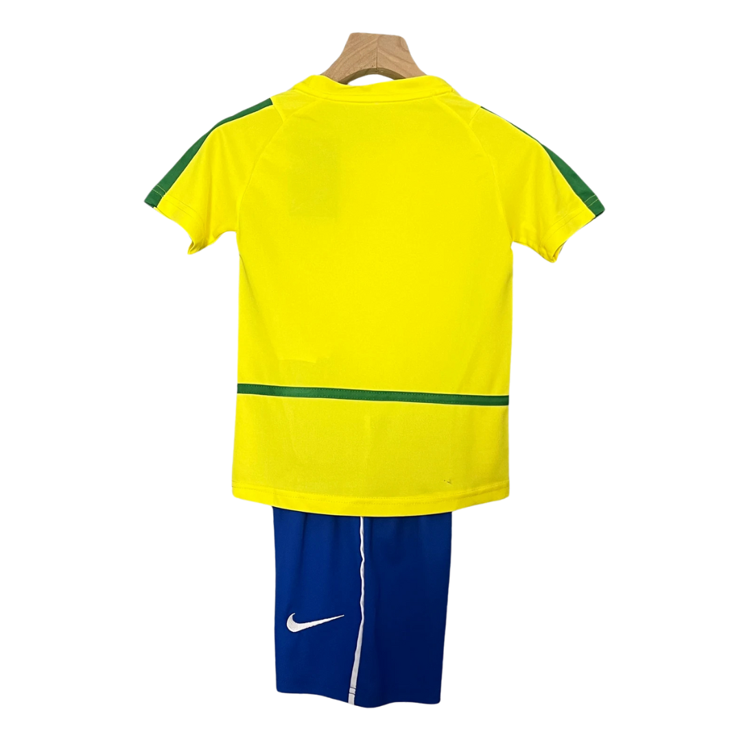 Kids Retro Brazil Home Kit 2002