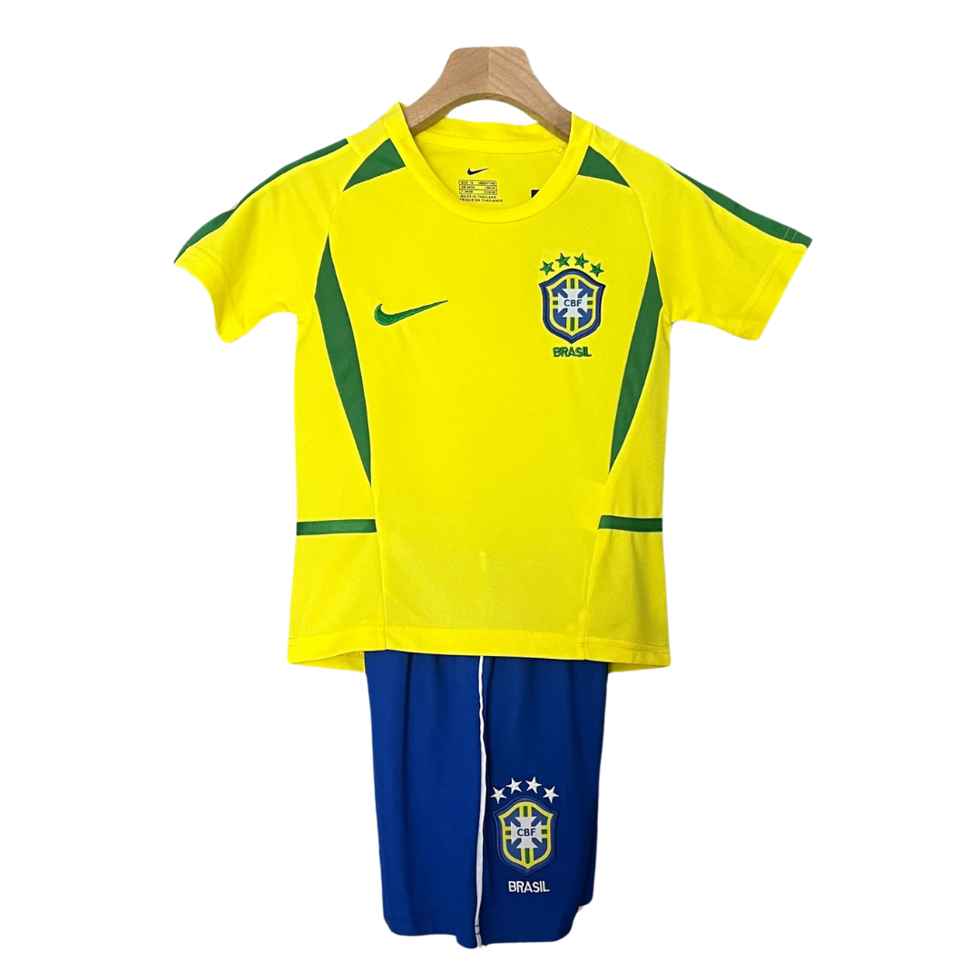 Kids Retro Brazil Home Kit 2002