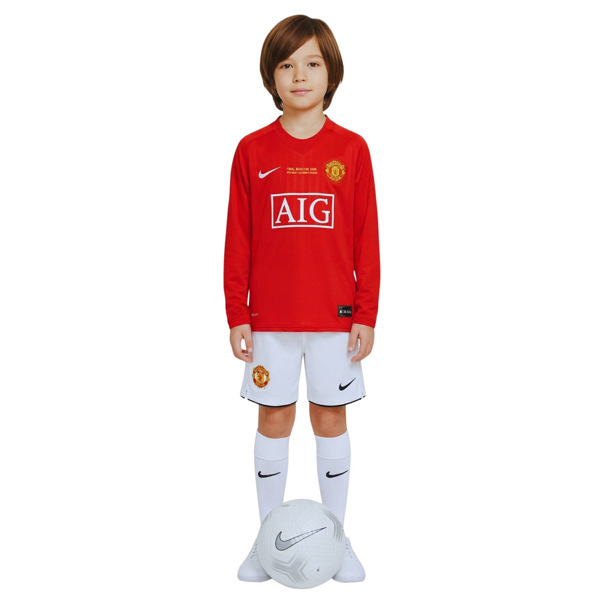 Kids Retro Manchester United Home Shirt 07/08 - Champions League Final, Long Sleeve