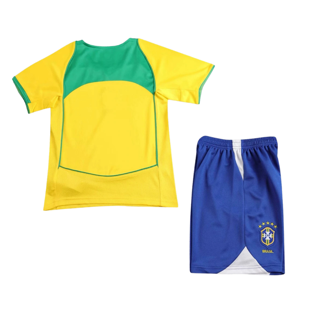 Kids Retro Brazil Home Kit 2004