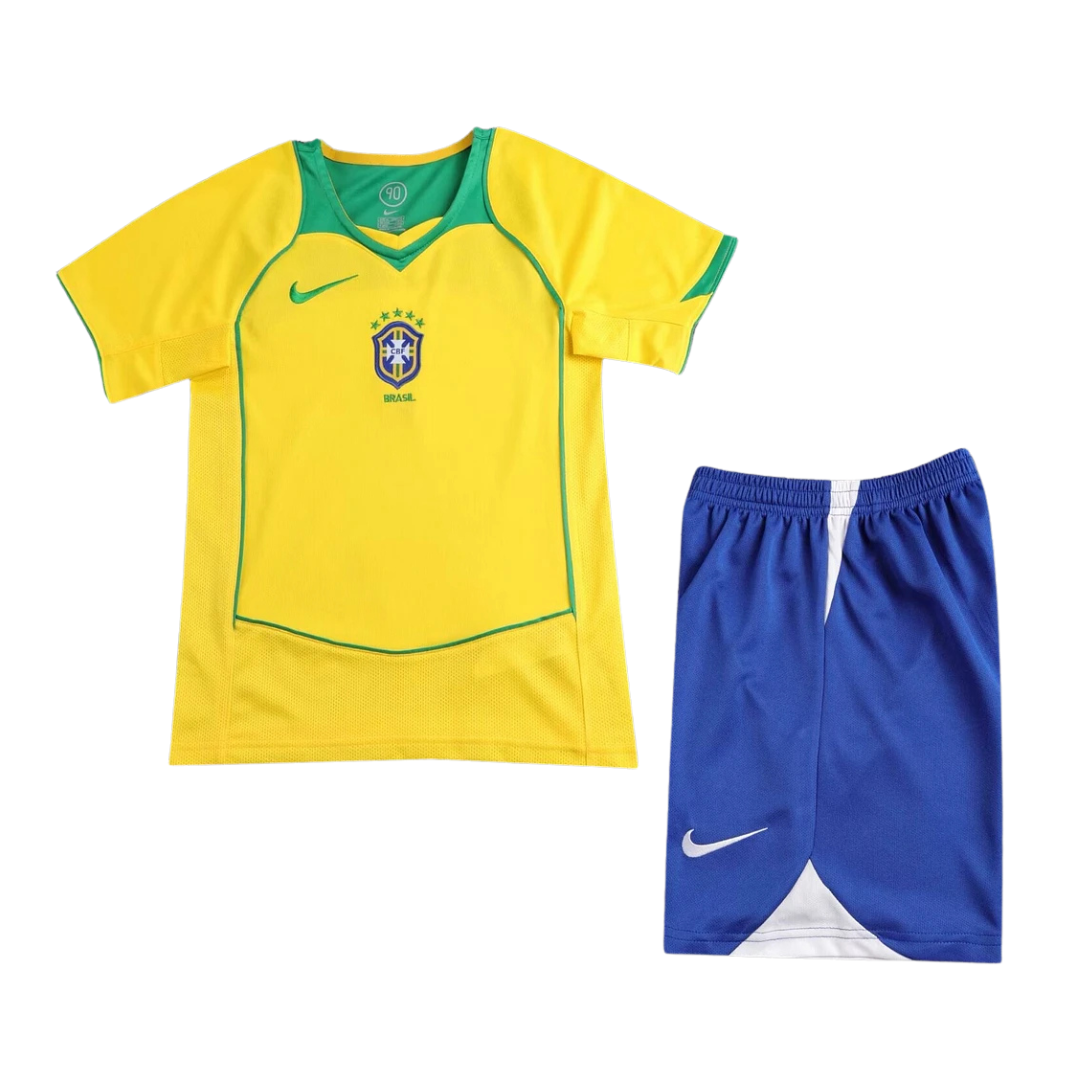 Kids Retro Brazil Home Kit 2004