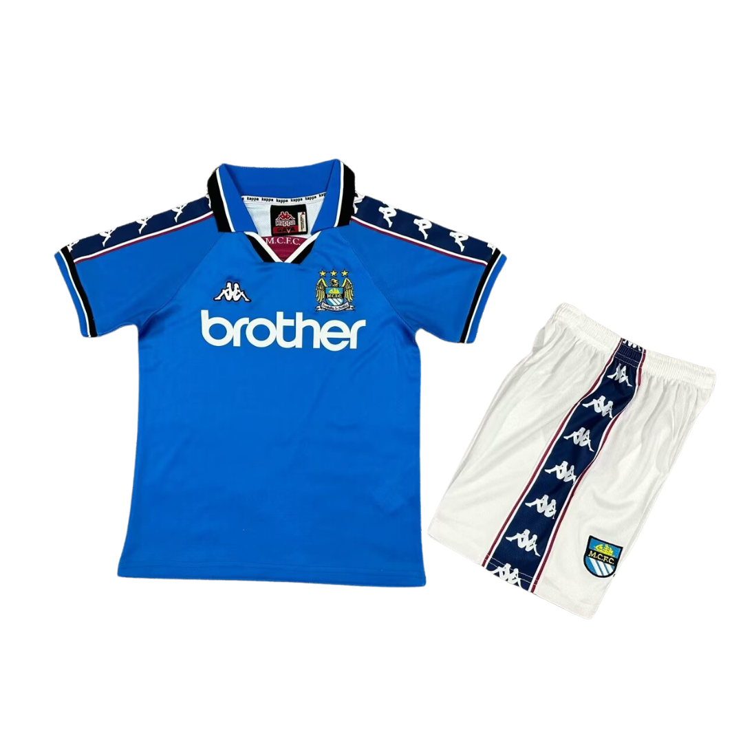 Kids Retro Manchester City Home Kit 97/98